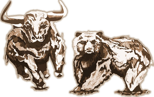 Illustration eines Bullen und eines Bären als Symbole für steigende und fallende Märkte